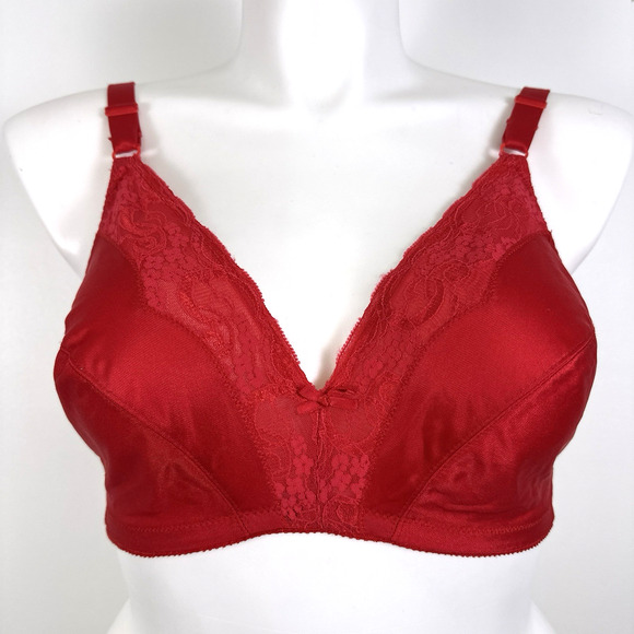 Vintage Vassarette Size 40C Bra Red Nylon Lace Unlined Wire Free USA Made - Picture 6 of 10